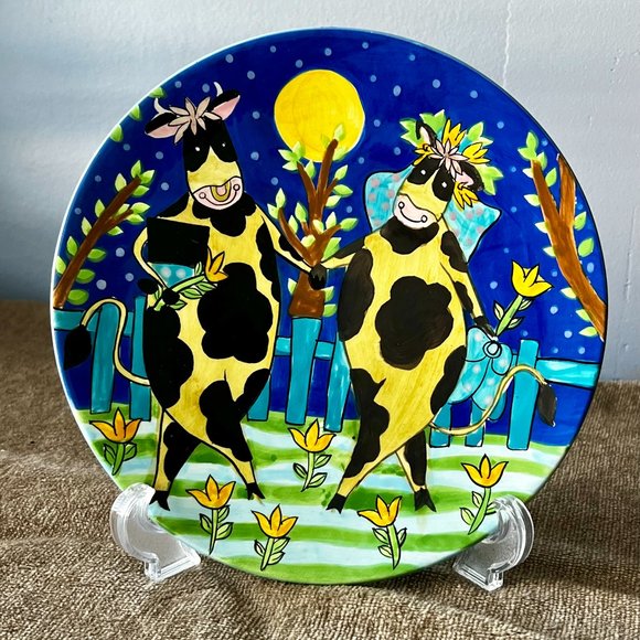 Vintage Wooly Dreams Design 2002 Lula Chang Cows Walking Plate - Rare